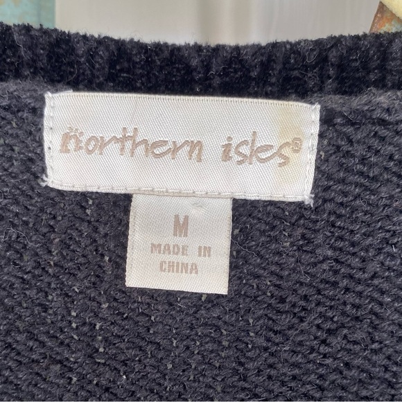 Northern Isle Christmas Cardigan Sweater Santa Stars Black - Size Medium - Picture 2 of 9